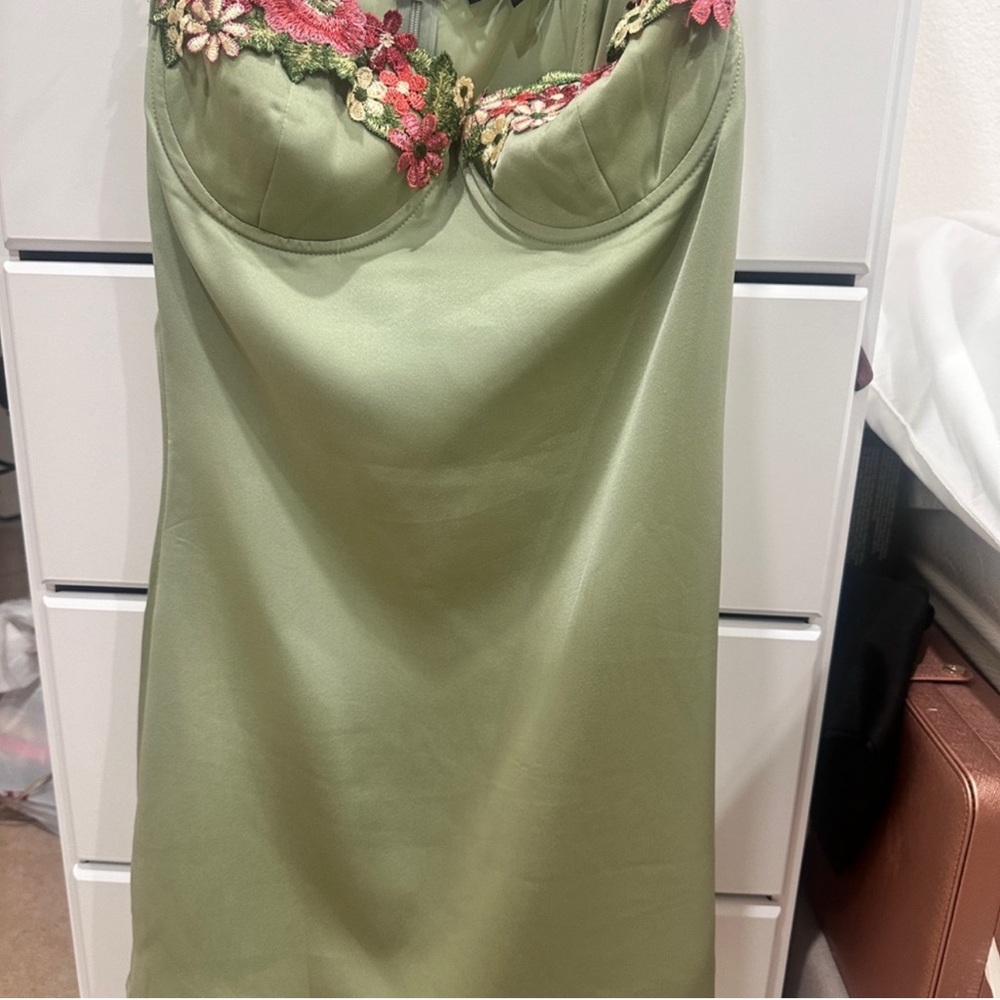 Chic Green and Pink Mini Dress